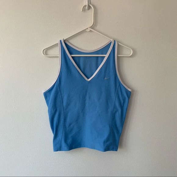 Vintage 90s Y2K Nike Bright Blue Halter V Neck Workout Active Crop Top Set - Picture 1 of 4